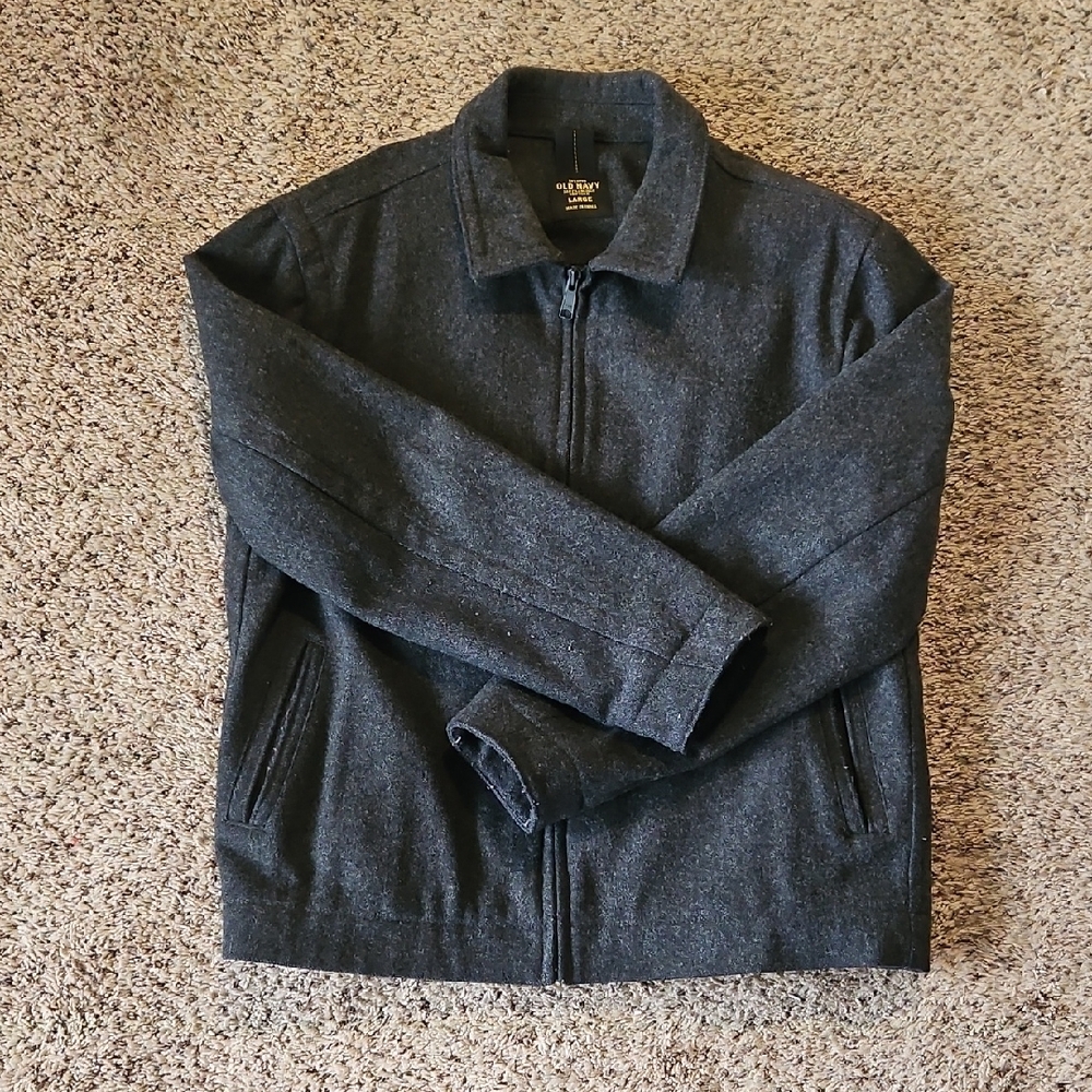 Old Navy Black Pea Coat with Structured Collar and Full-Length Zipper